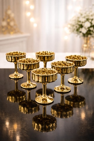 6 Lı Gold Kaplama Cam Ayaklı Kahve Yanı Lokumluk Kahvaltılık Kase Sunumluk 50ml Gold