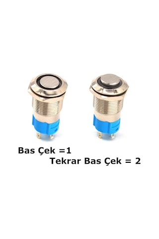 12V -24V Kırmızı Işıklı Yuvarlak Metal 12 MM Kalıcı Anahtar