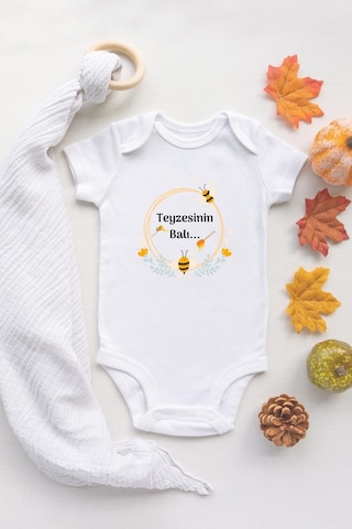 Tuğba Baby Özel Tasarım Teyzesinin Balı Bebek Body Beyaz Badi Zıbın Beyaz