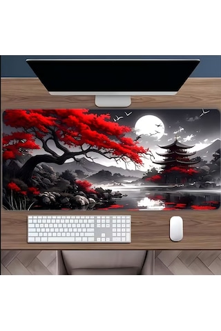 Sge Teknoloji 70x30 Cm Kırmızı Ağaç Ve Yakamoz Kaydırmaz Taban Speed Yüzey Oyuncu Mouse Pad Gaming