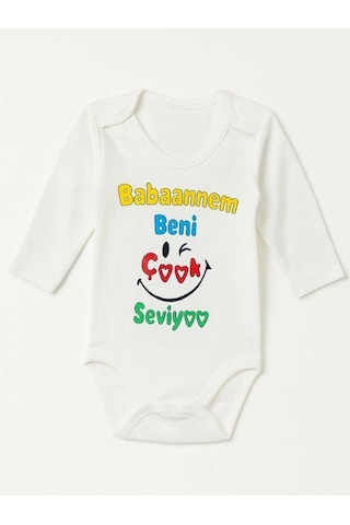 Zekids Bebek Babaannem Beni Çok Seviyor Yazılı Pamuklu Uzun Kol Çıtçıtlı Body-16095 Ekru