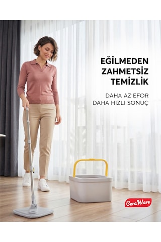 Home Care Dual System Kare Mop Seti Temiz Kirli Su Ayrı Hazneli 2 Adet İz Bırakmayan Mikrofiber Bez