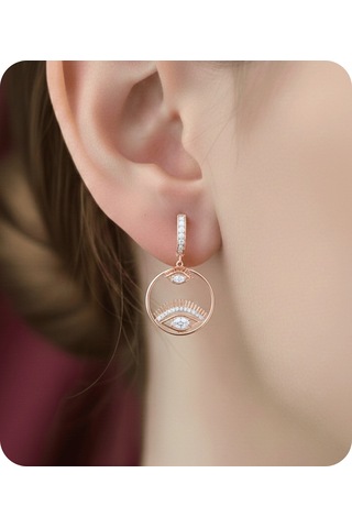 Vip Seri Küpe Xuping Göz Tasarım Taşlı Rose Altın Kaplama 3,5cm Rose Gold