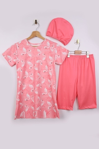Beniizle Volan Etekli Boneli Kız Çocuk Üçlü Mayo Set Flamingo
