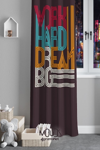 Big Dream Desenli Fon Perde Oturma Odası Süet Dijital Baskılı Ekstrafor Büzgü Tek Kanat Çok Renkli