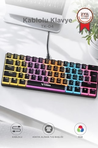 Masa Üstü Ofis Gereci Donanım Parçası Kablolu Klavye Rgb Işıklı Mekanik Q Klavye Tk04 Siyah