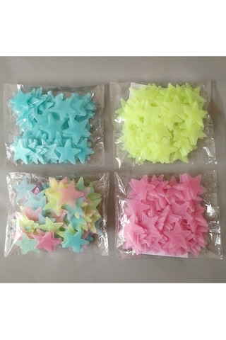 50 Adet Yeşil Renk Fosforlu Yıldız Gülen Ay Duvar Tavan Süsleri Çocuk Odası