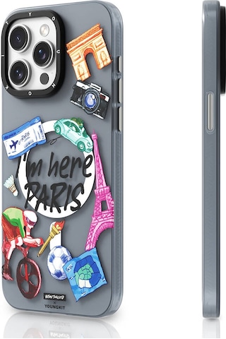 Apple Uyumlu iPhone 15 Pro Max Kılıf Magsafe Şarj Özellikli Youngkit İn Paris Serisi Kapak Gri Gri