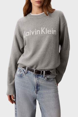 Calvin Klein % 100 Pamuk Logolu Relaxed Fit Bisiklet Yaka Kazak Lv044g313gp7a Bayan Kazak Lv044g313g P7a Gri Melanj
