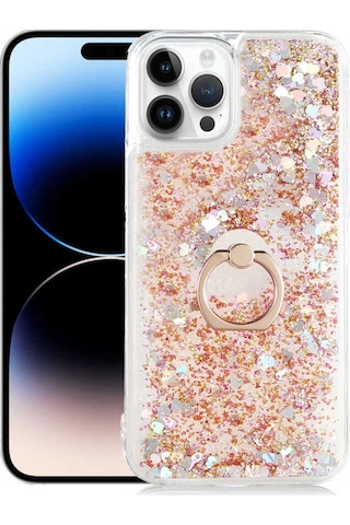 Apple İphone 14 Pro Uyumlu Akışkan Simli Sıvılı Yüzüklü Parlayan Tasarımlı Kılıf