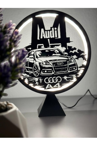Audi A4 B7 Silüetli Halka Led Dekoratif Masa Gece Lambası Araba Tutkunlarına Hediye Adaptör Dahil Siyah