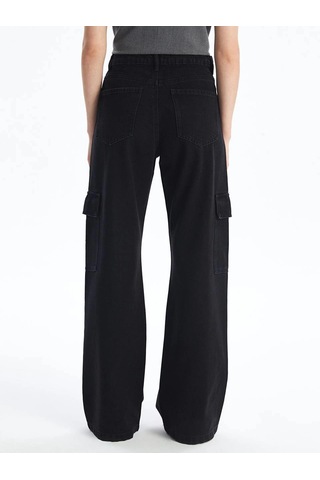 Kazax Kargo Cep Jeans Pantolon Siyah Siyah