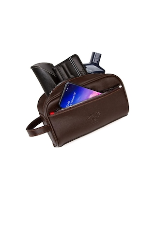 Tuldar Erkek Deri Portföy Clutch Traş Kozmetik Bakım Ve Günlük El Çantası Tul374 Kahverengi - Siyah