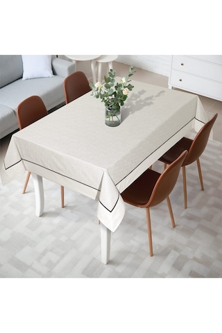 Tropik Home Pamuklu Bordürlü Biyeli Lüks Masa Örtüsü 160x260 CM Beyaz