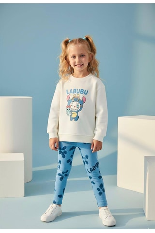 Fidekids Kız Çocuk Desenli Karakter Desen %100pamuklu Alt Üst Takım Beyaz - Mavi