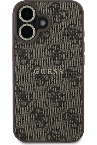 Apple Uyumlu iPhone 16 Guess Lisanslı 3'lü Aksesuar Seti Kılıf-ekran Koruyucu-lens Koruyucu Kahverengi