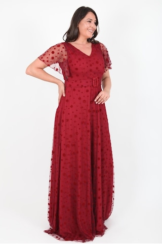 Ladies First Büyük Beden 3424 Bordo Uzun Abiye Elbise