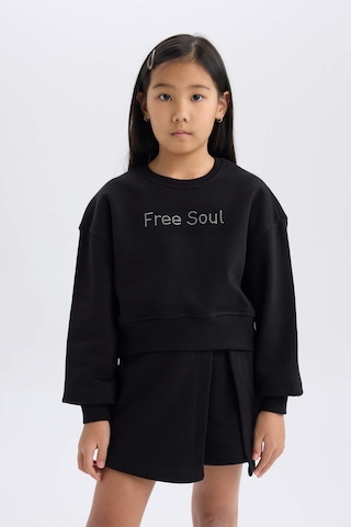 DeFacto Kız Çocuk 2'li Takım Uzun Kollu Baskılı İçi Yumuşak Tüylü Sweatshirt Şort Etek D5460A824WNBK81 Siyah