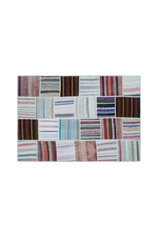 El Dokuması Patchwork Vintage Yün Pamuk Çizgili Halı 25423 160 X 230 Cm Çok Renkli