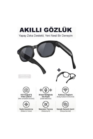 S2 Max Akıllı Gözlük Kameralı Bluetooth Konuşma Ve Çekim Özellikli Gözlük Siyah Ve Beyaz Cam Hediye