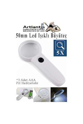 Led Işıklı Büyüteç 50 Mm 1 Adet 5x Büyütme Optik Büyüteç El Tipi Işıklı Lens Taşınabilir Okul Büro Ofis