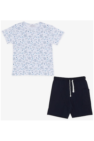 Macawı Erkek Çocuk Şortlu Takım Uzay Temalı 1.5-5 Yaş, Beyaz-beyaz Beyaz