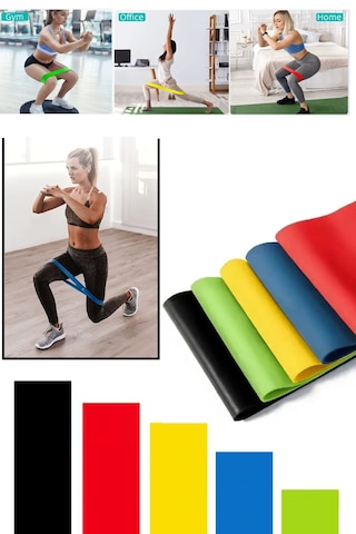 5'li Set Direnç Bandı 60 Cm Tüm Direnç Seviyeleri Pilates Egzersiz Yoga - Mini Loop Band Kırmızı - Mavi - Yeşil - Sarı - Siyah