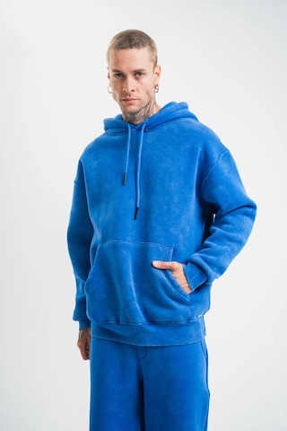 Barlashive Erkek 3 İplik Pamuklu Oversize Kapüşonlu Yıkamalı Hoodie Sweatshirt - Mavi Çok Renkli