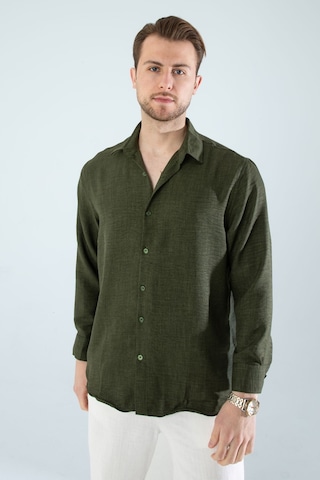 Rahat Kesim Keten Dokulu Gömlek Haki