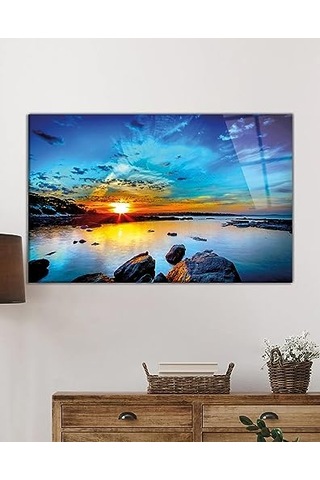 Ayrex Kaya Deniz Manzarası Cam Tablo, Ev Ve Ofis Duvar Dekoru, Hediyelik Büyük Temperli 4 Mm Cam Tablo
