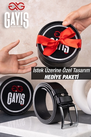 Gayış Özel Kutulu Hakiki Deri Siyah Erkek Kot Pantolon Kemeri Siyah