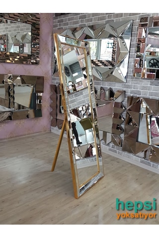 Ayna Çerçeveli Model Altın Renk Ayaklı Boy Aynası Altın