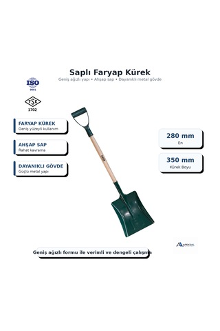 Faryap Kürek Geniş Ağızlı Ahşap Saplı Dayanıklı Çelik Gövde