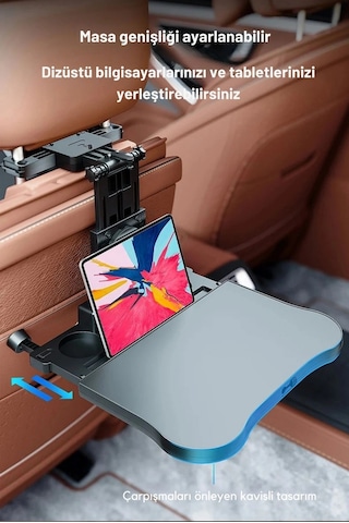 Shopytech Evrensel Araç Koltuğu Masası 360 Döner Tepsi Tablet Laptop Standı Ve Bardaklık 1 Adet