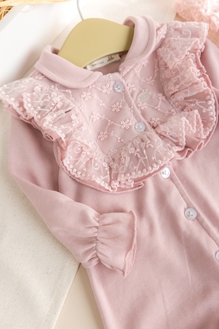 Babymod Güpürlü Şapkalı Bebe Yakalı 100% Pamuk Kız Bebek Tulum Gülkurusu