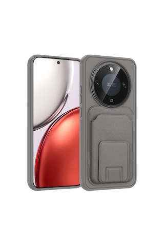 Honor Magic 8 Lite 5g Kılıf Kartlık Hazneli Standlı Tpu Bikart Kapak Gri