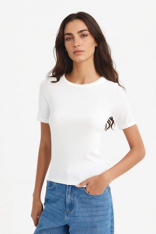 Defacto Slim Fit Dar Kesim Bisiklet Yaka Basic Düz Fitilli Kaşkorse Kısa Kollu Tişört C0097ax25auer105 Ekru