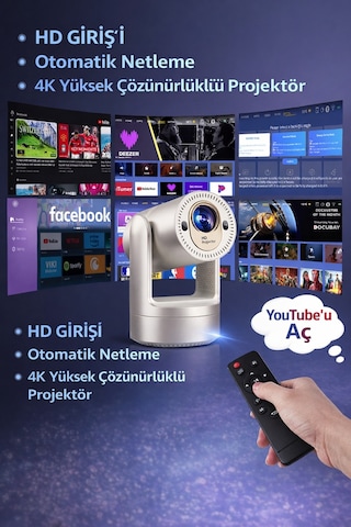 Şarjlı Android Auto Focus Projeksiyon 4k Destekli 720p Dahili Hoparlör Wifi 2.4g/5g Taşınabilir Lcd