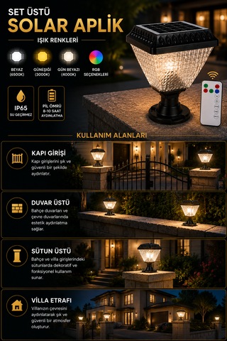30 W Set Üstü Güneş Enerjili Solar Aplik Uzaktan Kumandalı Beyaz-günışığı-gün Beyazı-rgb .