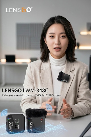 Lensgo Lwm-348c Kablosuz Yaka Mikrofonu 2.4ghz Çiftli Sistem