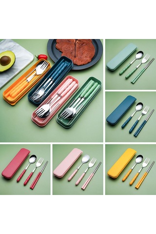 Kaşık, Çatal Ve Yemek Çubuklarından Oluşan 3 Parçalı Set - Çatal Bıçak Takımı Yeşil Diğer