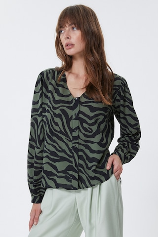 Yeşil V Yaka Gömlek Desenli