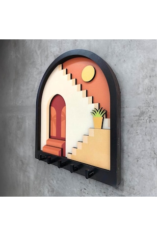 Caju Art & Decoration Turuncu Soyut Merdiven Tasarım 3d Katmanlı Duvar Askısı Anahtarlık Genel