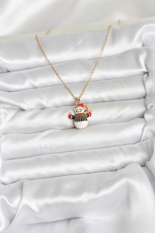 Zarif Boyunlar İçin Golden Çelik Zincir Kardan Adam Yılbaşı Tema Kadın Kolye Metalik