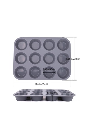 Ximistore9 3 Adet Silikon Muffin Kalıbı 12'li, Kaymaz, Normal Boyut - Muffin, Tart, Ekmek Yapımı İçin Mavi - Pembe - Gri