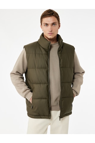 Koton Fermuarlı Cep Detaylı Slim Fit Dik Yaka Şişme Yelek Haki 6wam20146hw