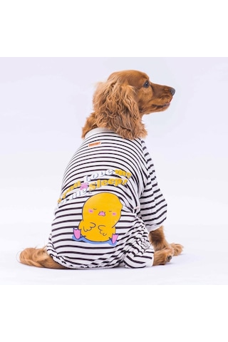 Siyah Let Me Sleep Kedi Köpek Pijaması - Kedi Köpek Tulumu - Kedi Köpek Kıyafeti