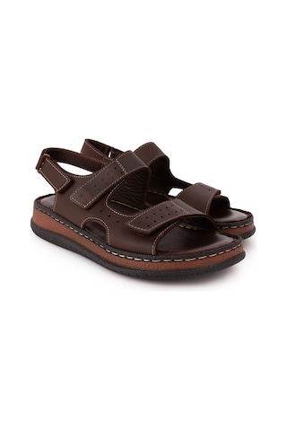 Gondol Unisex Hakiki Deri Cırtlı Ayarlanabilir Rahat Sandalet Hkm.31 Kahverengi