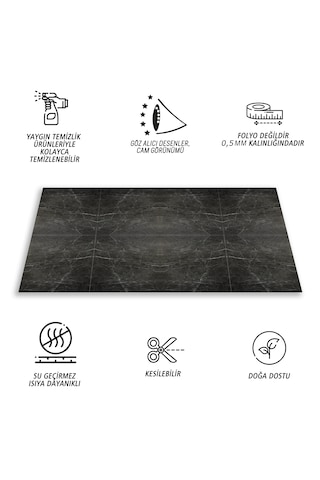 Kendinden Yapışkanlı Mermer Desenli Panel Belgıum Black Desen 82x122 Cm 1 Adet 1 M2