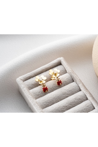 925 Ayar Uğur Böcekli Yonca Küpe.rose.gold.rodaj Gümüş 06981360